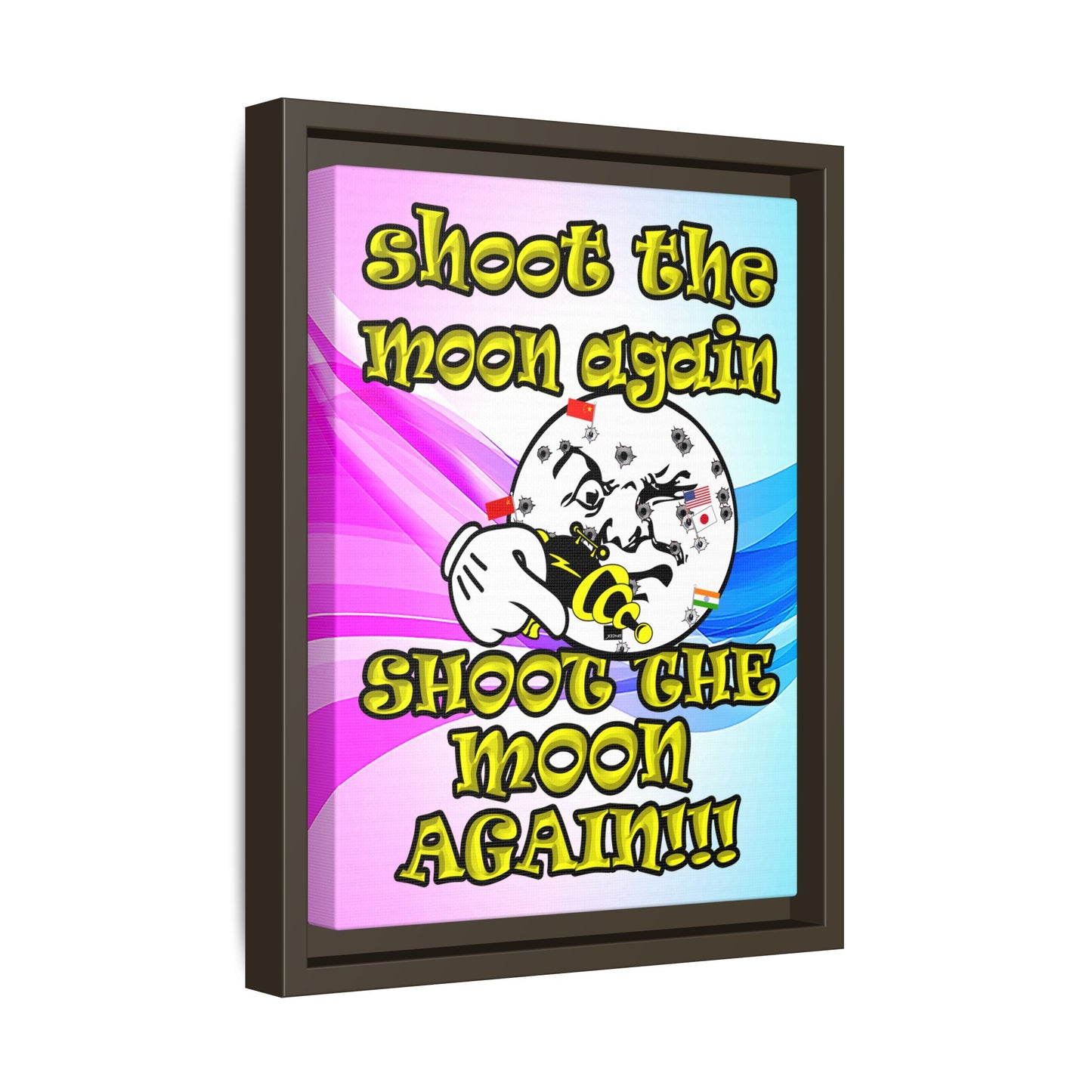 shoot the moon again - framed canvas art (light blue-pink wave)