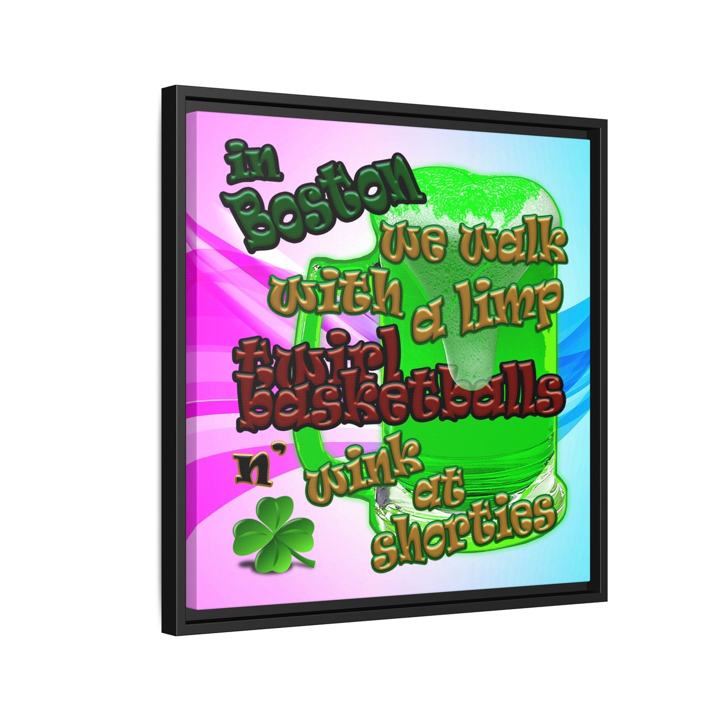 celtics logo - framed canvas art (light blue-pink wave)