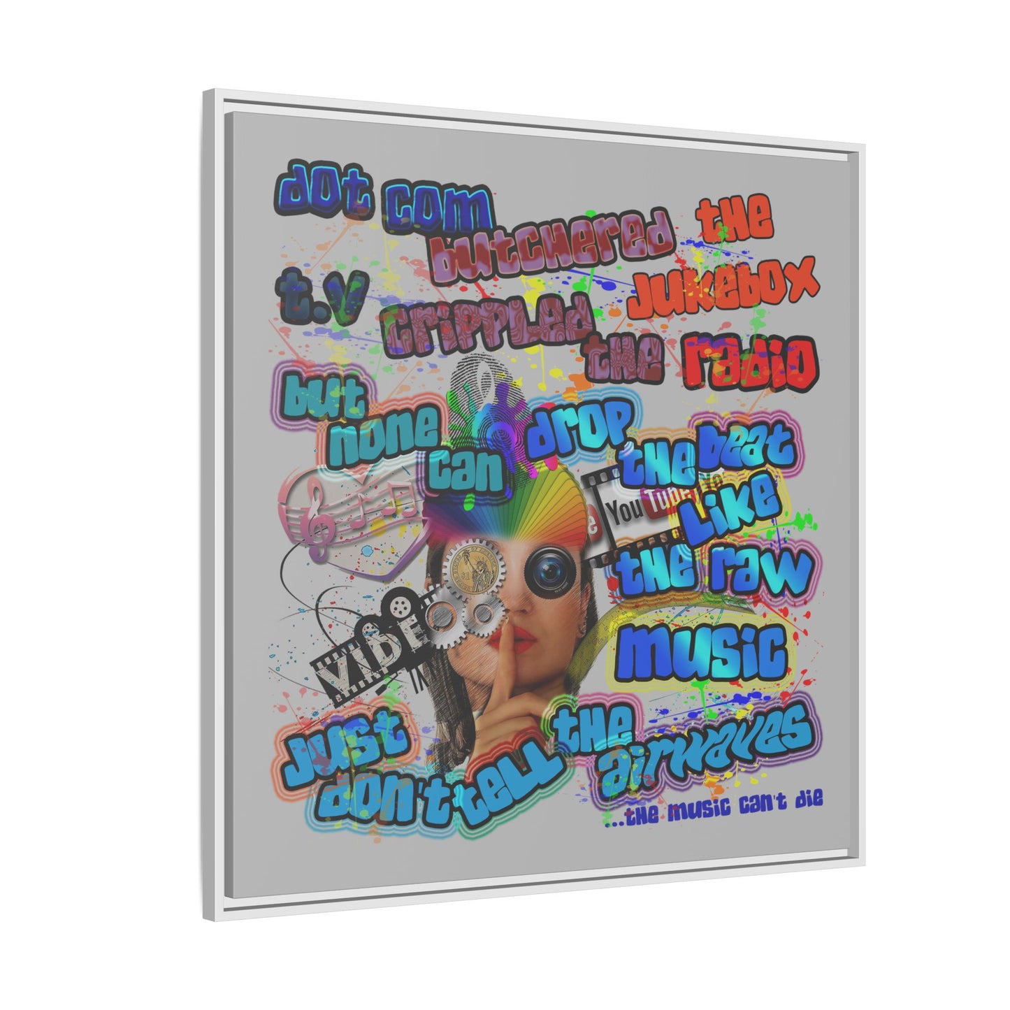 drop the beat - framed canvas art (light grey)