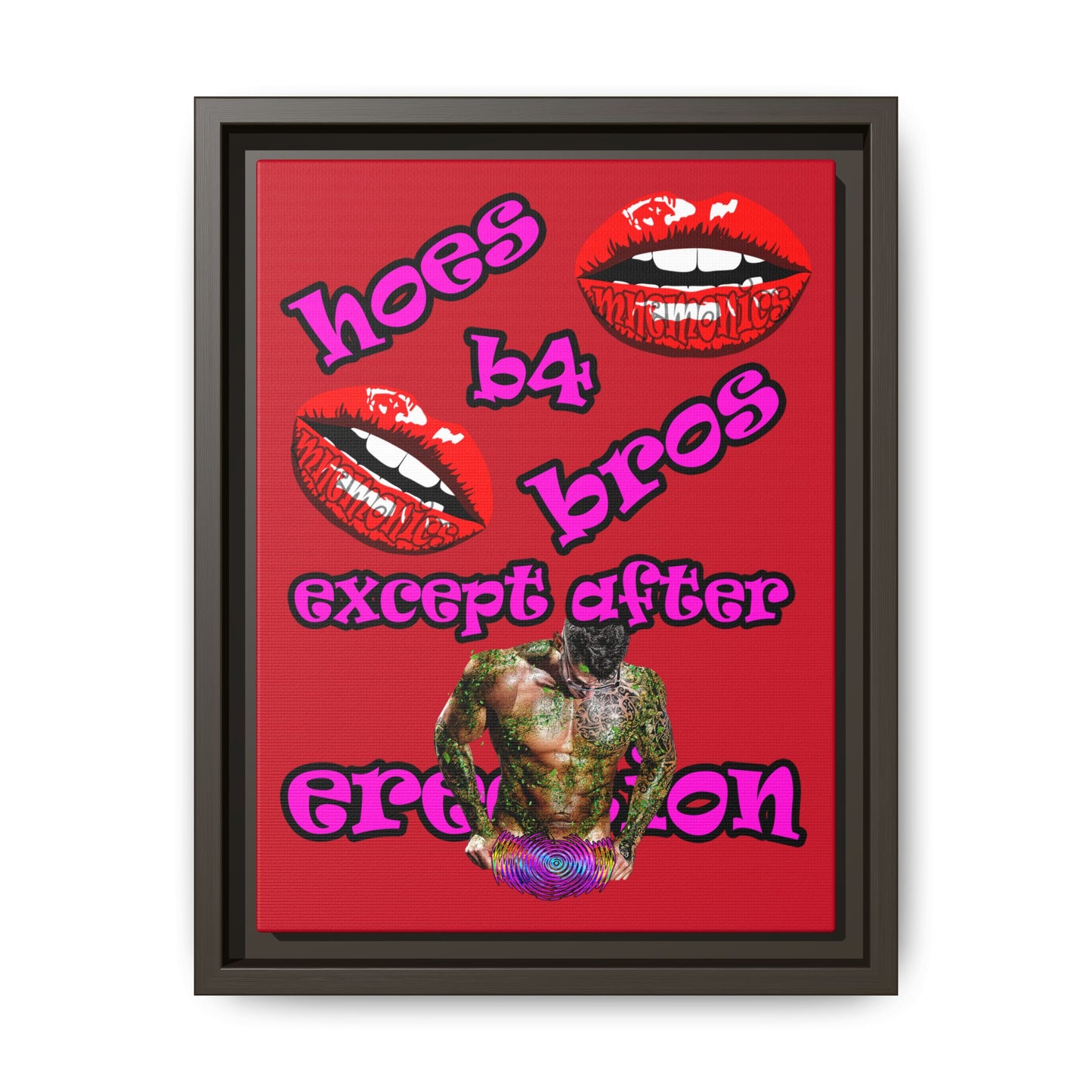 hoes b4 bros - framed canvas art (dark red)