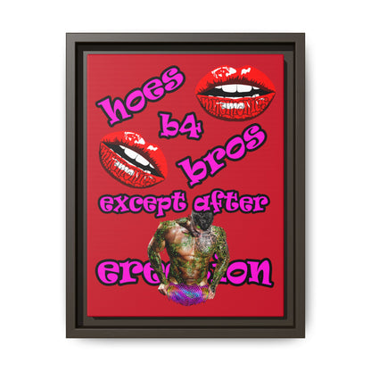 hoes b4 bros - framed canvas art (dark red)