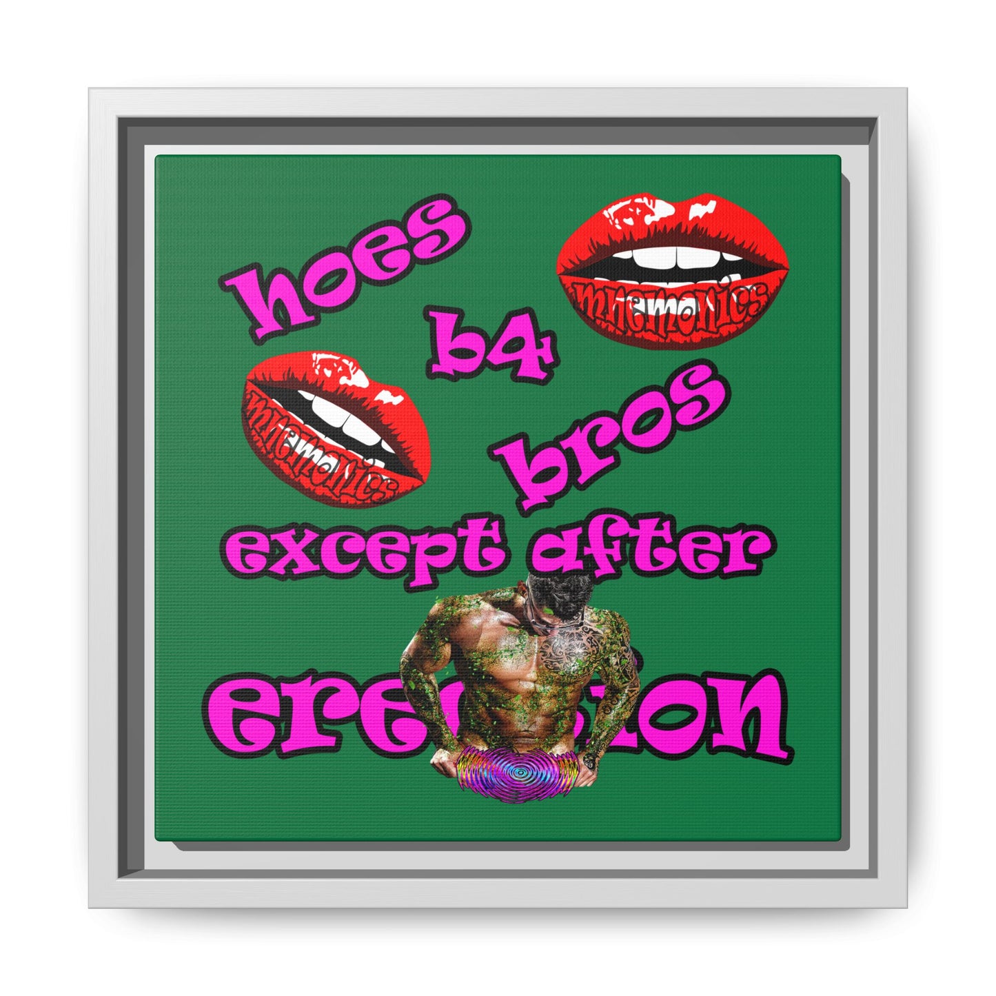 hoes b4 bros - framed canvas art (dark green)