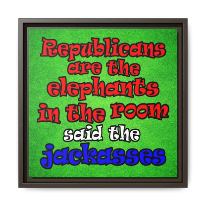 donkeys and elephants - framed canvas art (green turf)