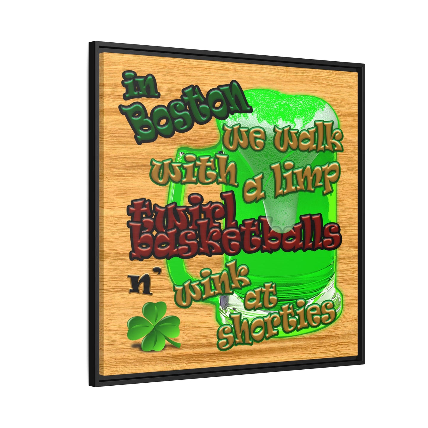 celtics logo - framed canvas art (butterscotch wood finish)