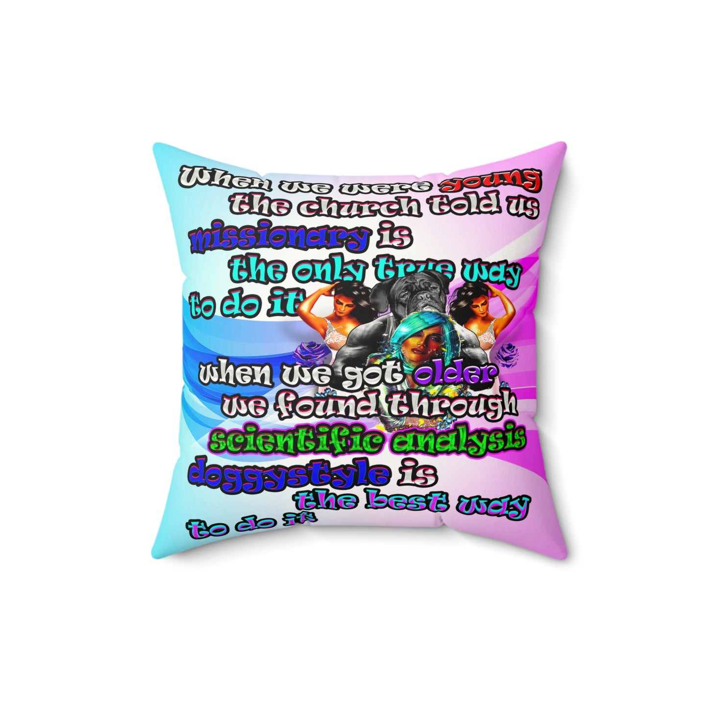 doggystyle - Faux Suede Square Pillow - (light blue-pink wave)