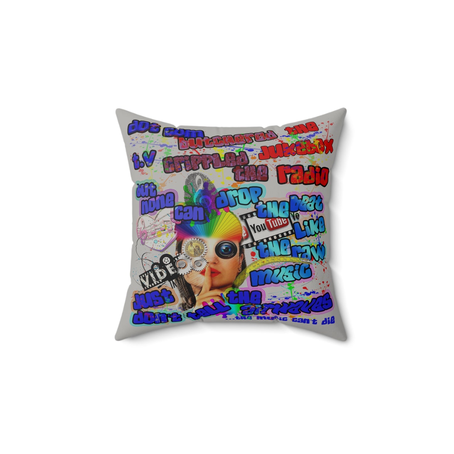 drop the beat - Faux Suede Square Pillow - (light grey)