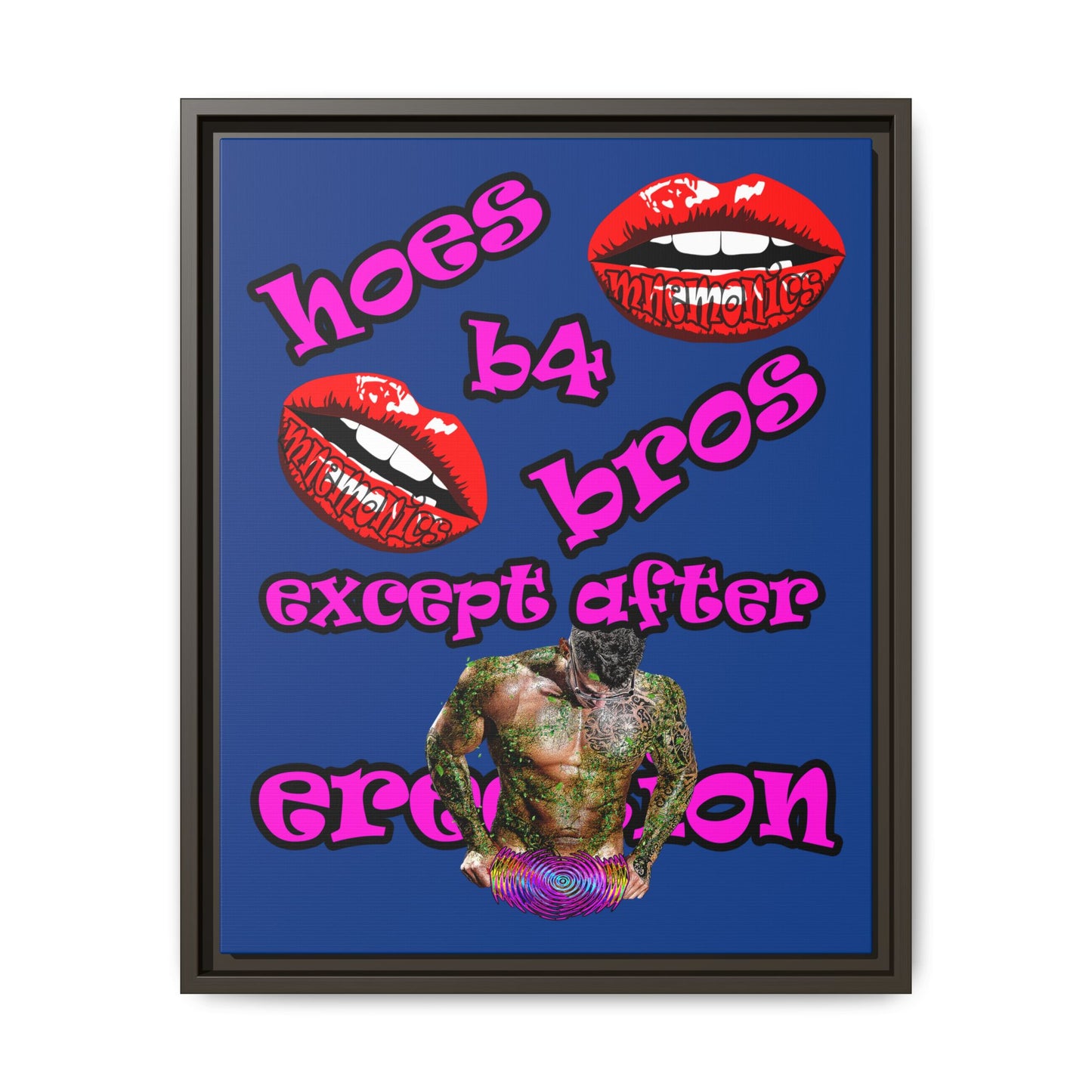 hoes b4 bros - framed canvas art (dark blue)
