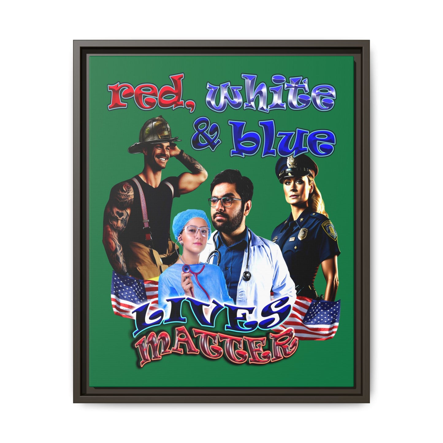 rw&b lives matter - framed canvas art (dark green)