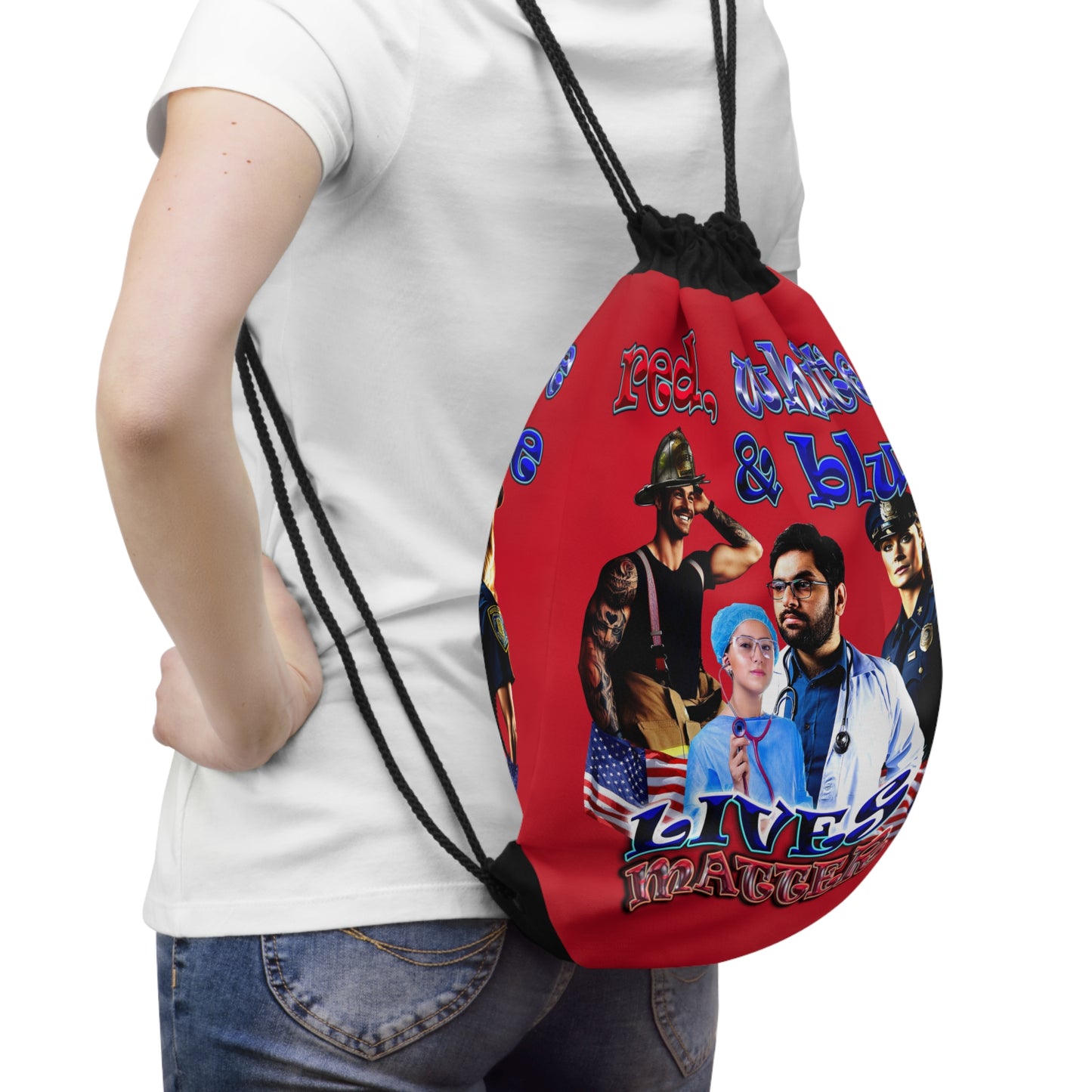 rw&b lives matter - Drawstring Bag (dark red)