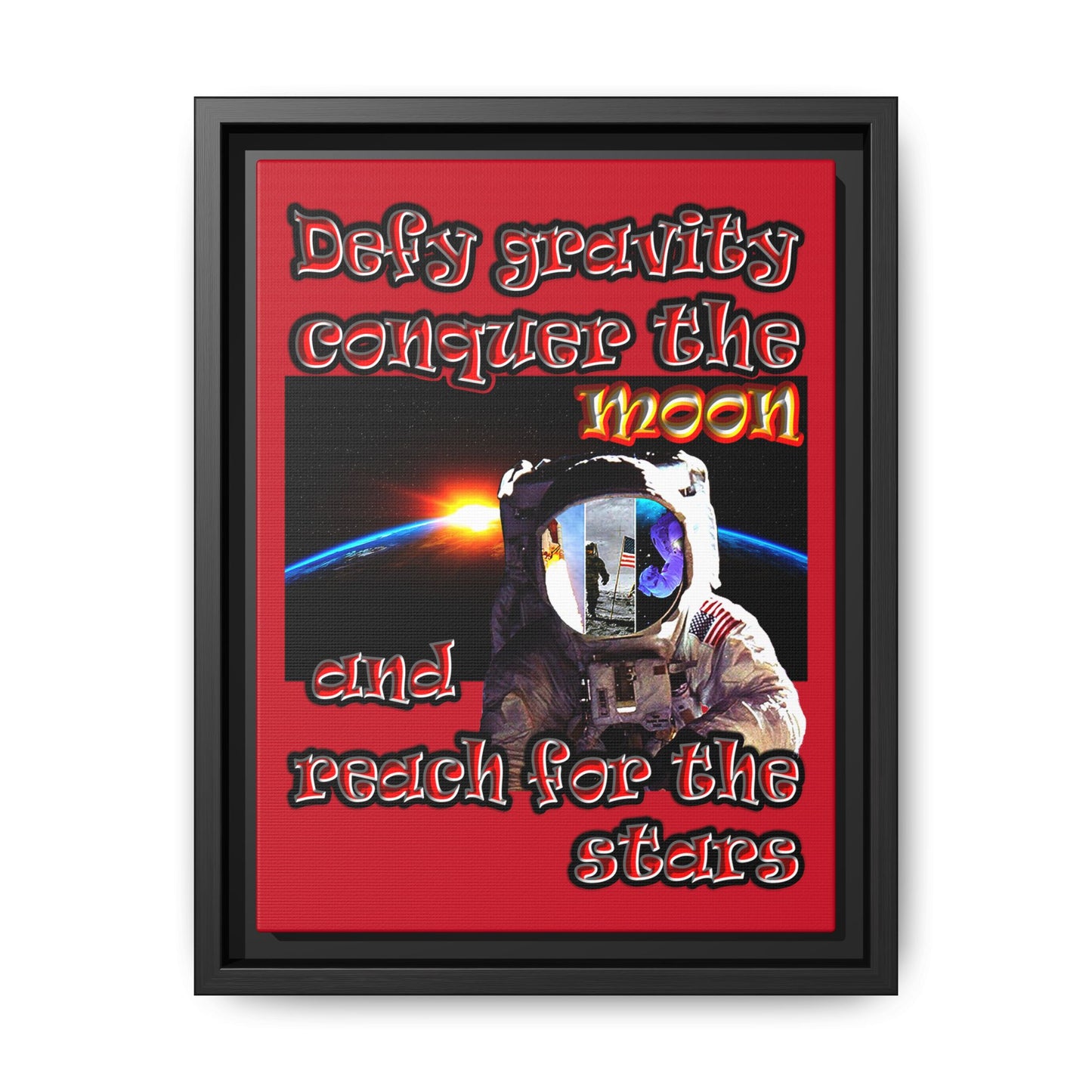 defy conquer reach - framed canvas art (dark red)