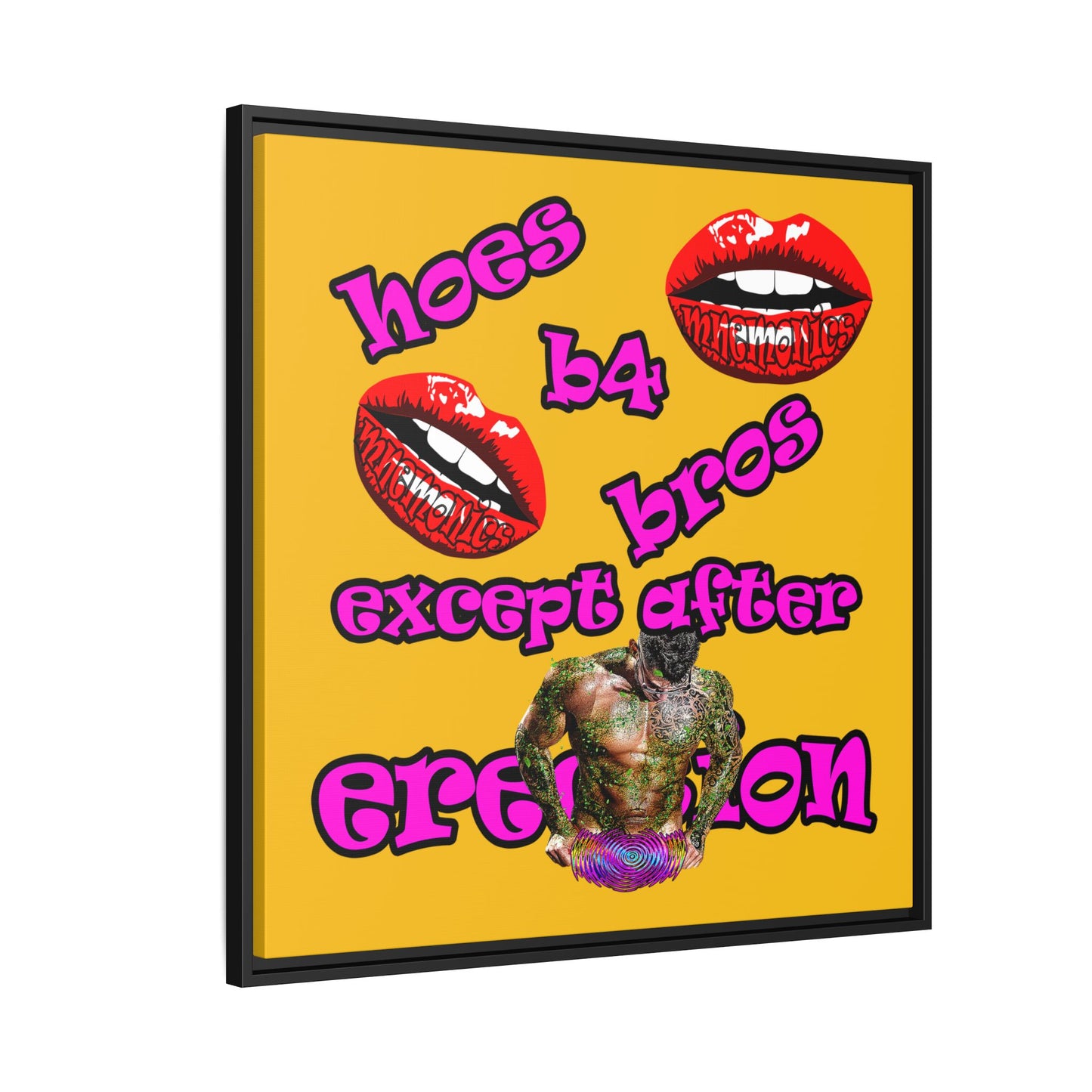 hoes b4 bros - framed canvas art (yellow)