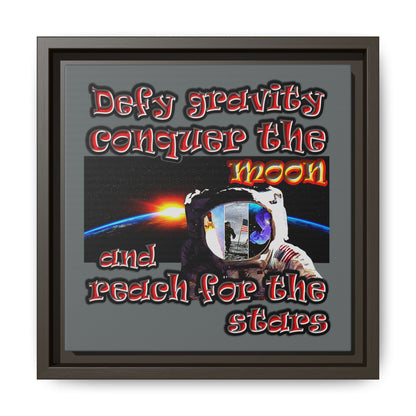 defy conquer reach - framed canvas art (dark grey)