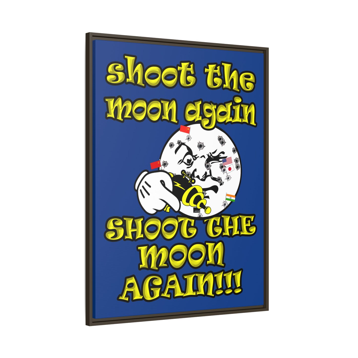 shoot the moon again - framed canvas art (dark blue)
