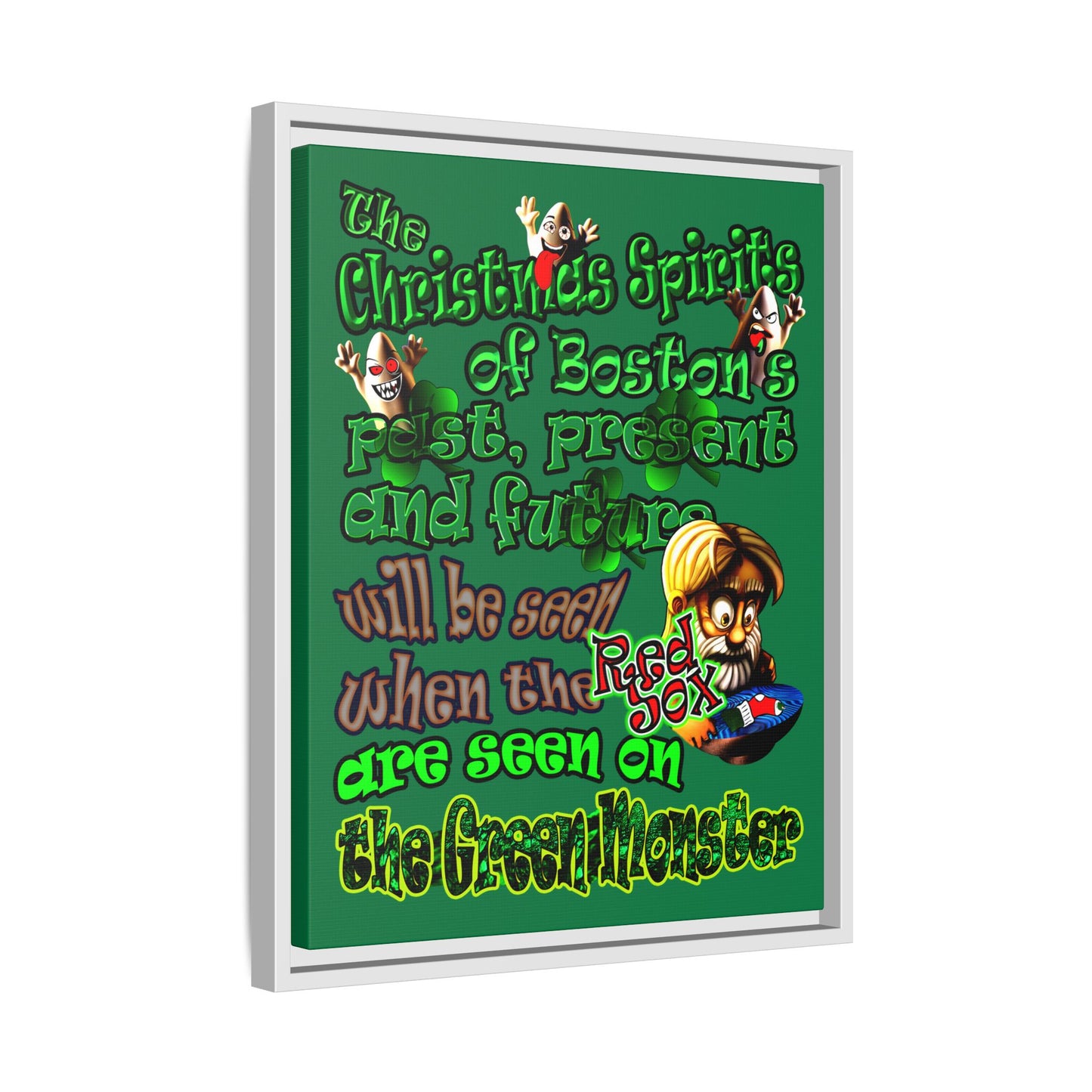 christmas spirits of boston - framed canvas art (dark green)