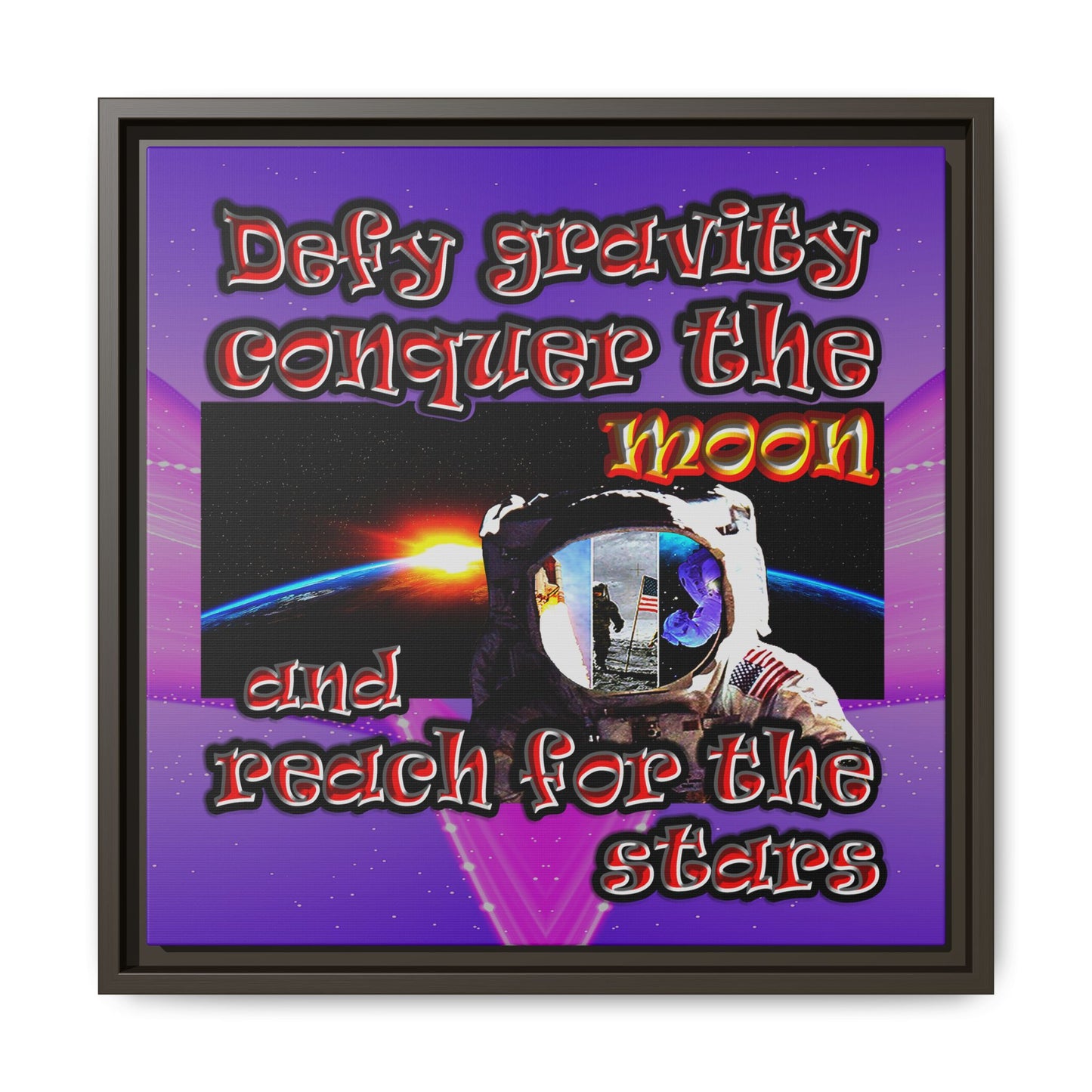 defy conquer reach - framed canvas art (purple-pink wave)