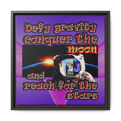 defy conquer reach - framed canvas art (purple-pink wave)