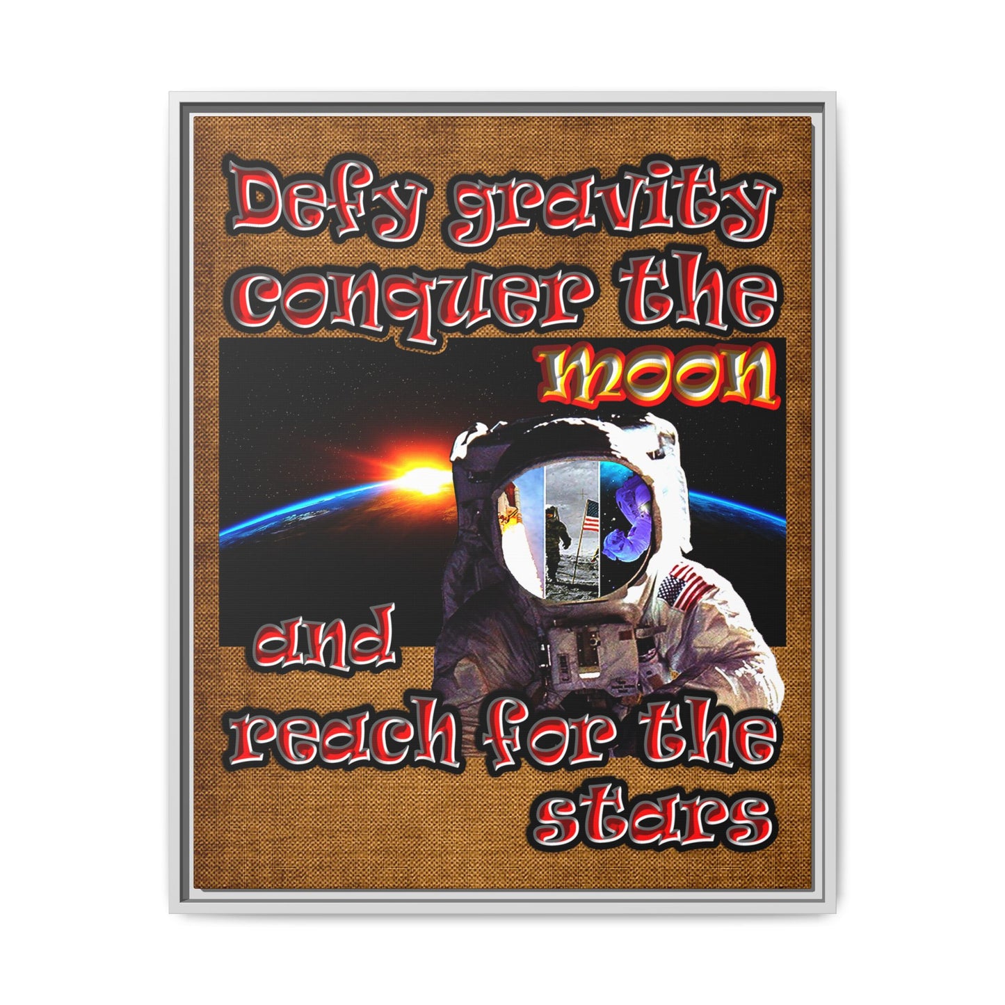 defy conquer reach - framed canvas art (brown papyrus)