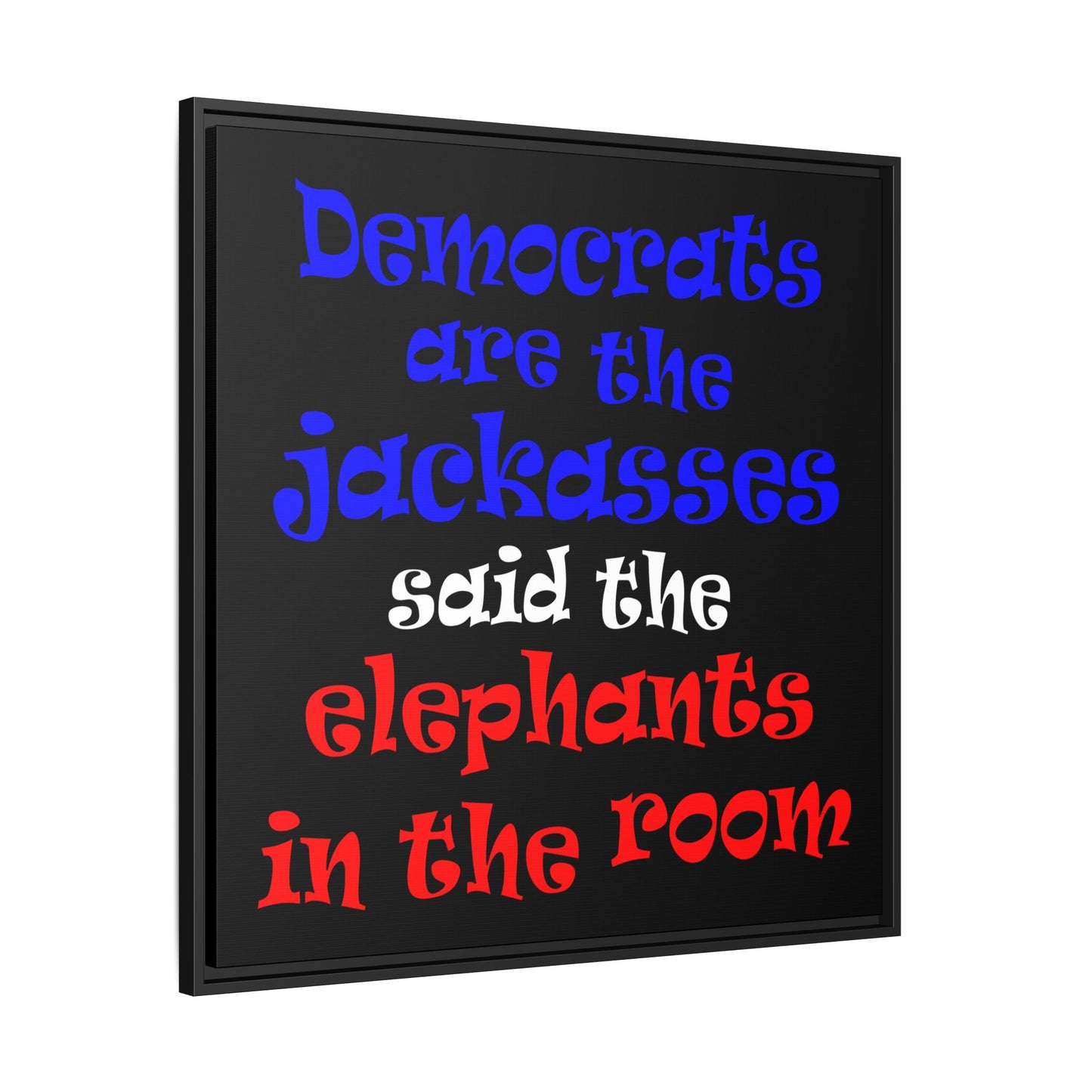 donkeys and elephants - framed canvas art (black)