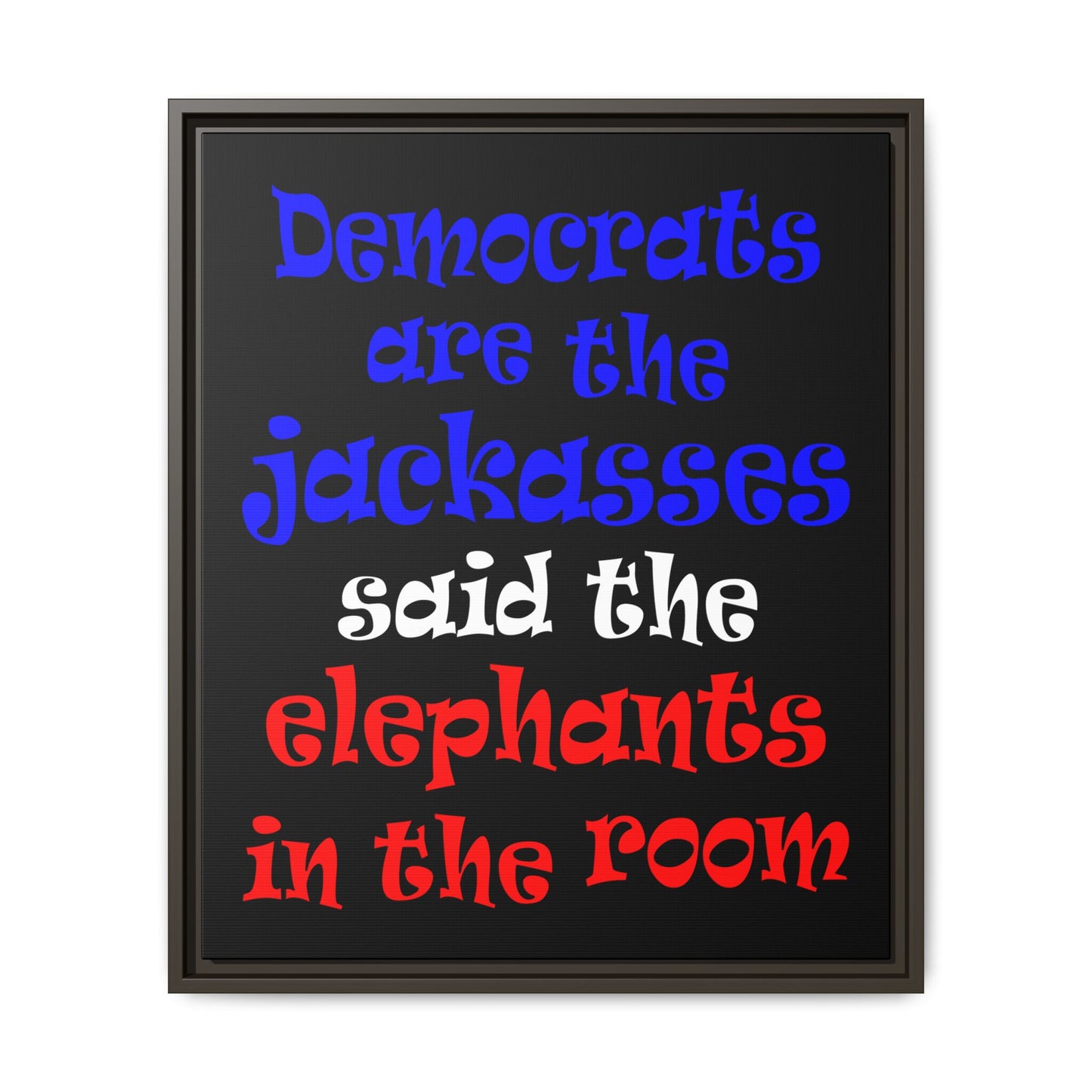 donkeys and elephants - framed canvas art (black)