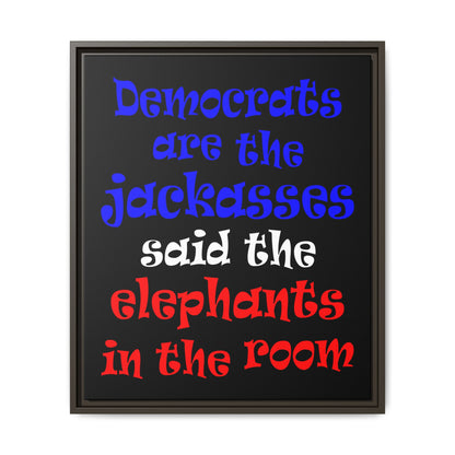 donkeys and elephants - framed canvas art (black)