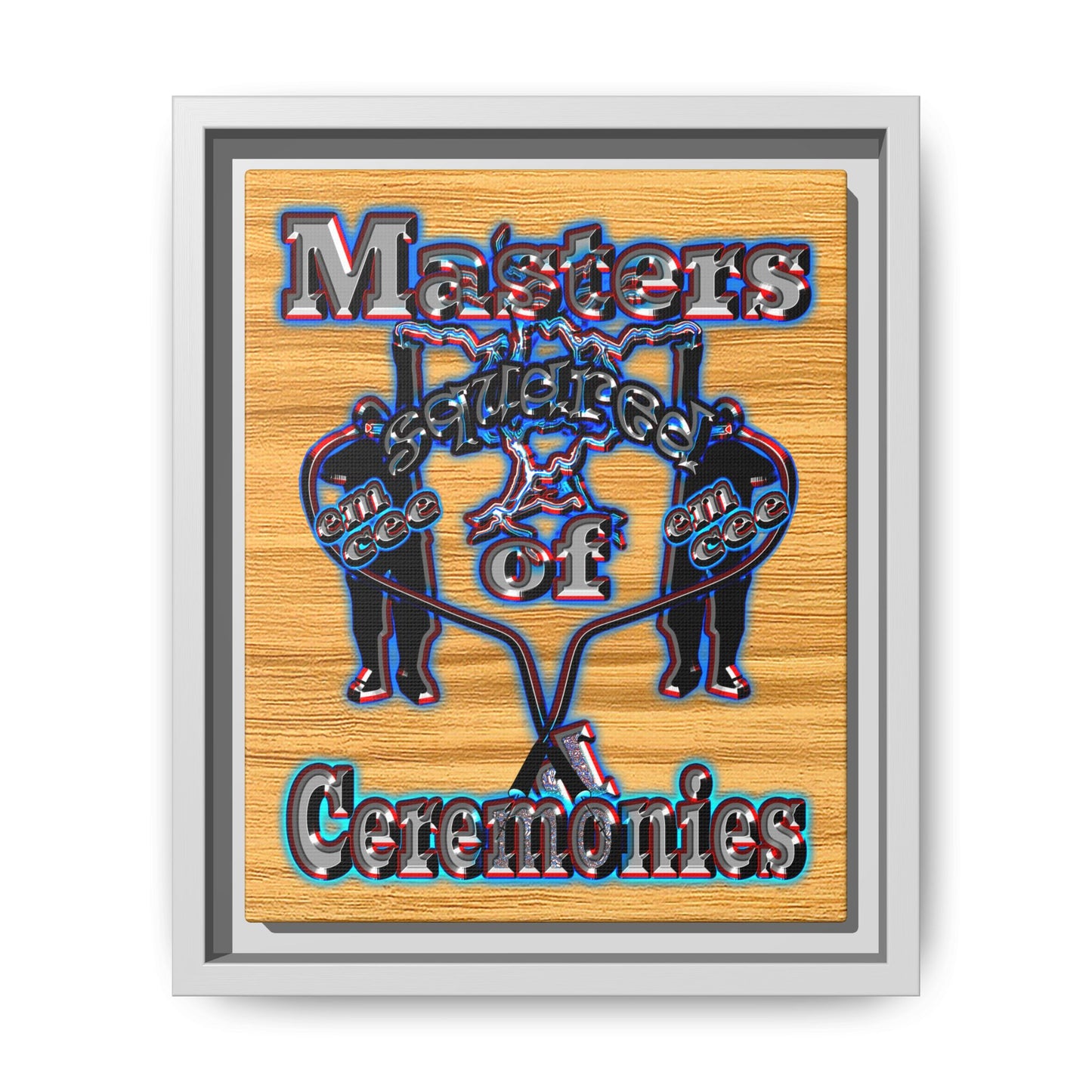 em cee squared - framed canvas art (butterscotch wood finish)