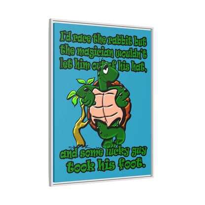 turtle race - framed canvas art (turquoise)