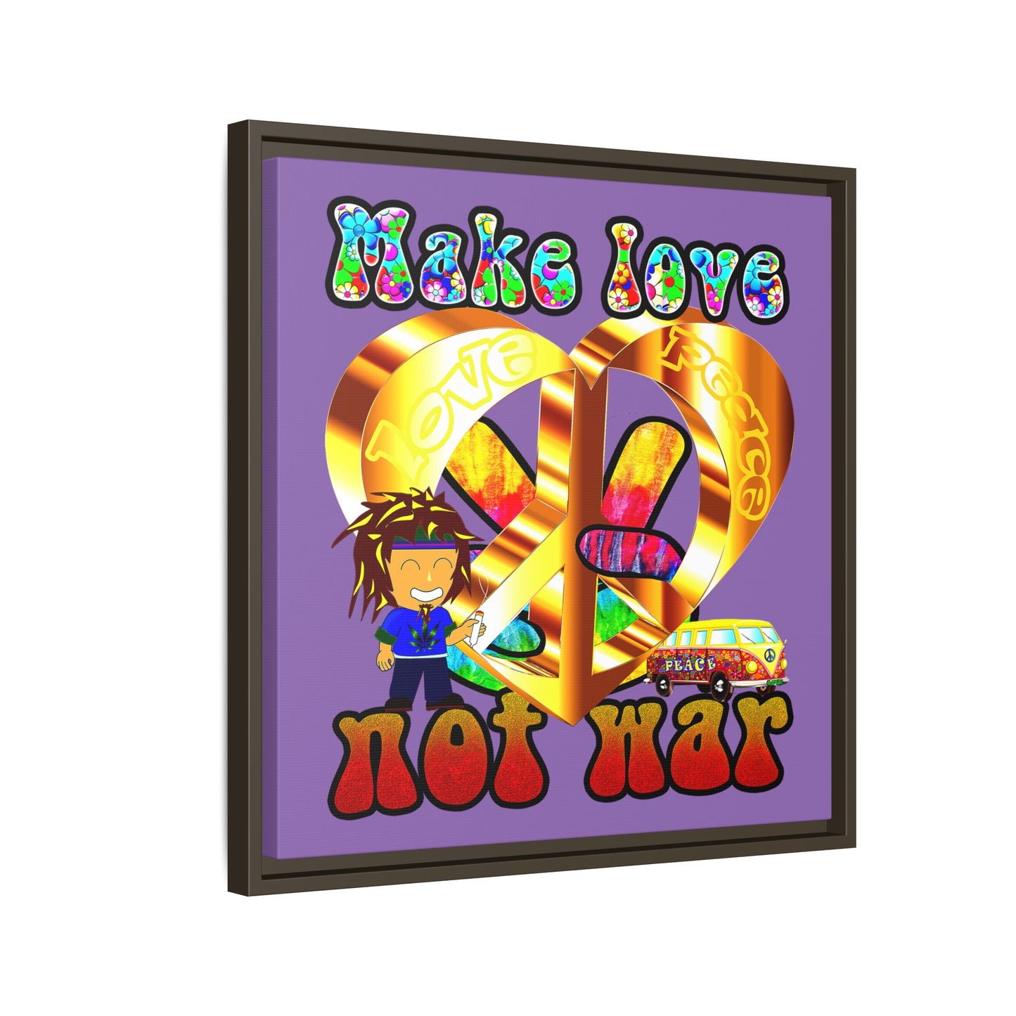 love peace - framed canvas art (light purple)