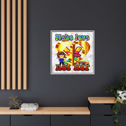 love peace - framed canvas art (white marble)