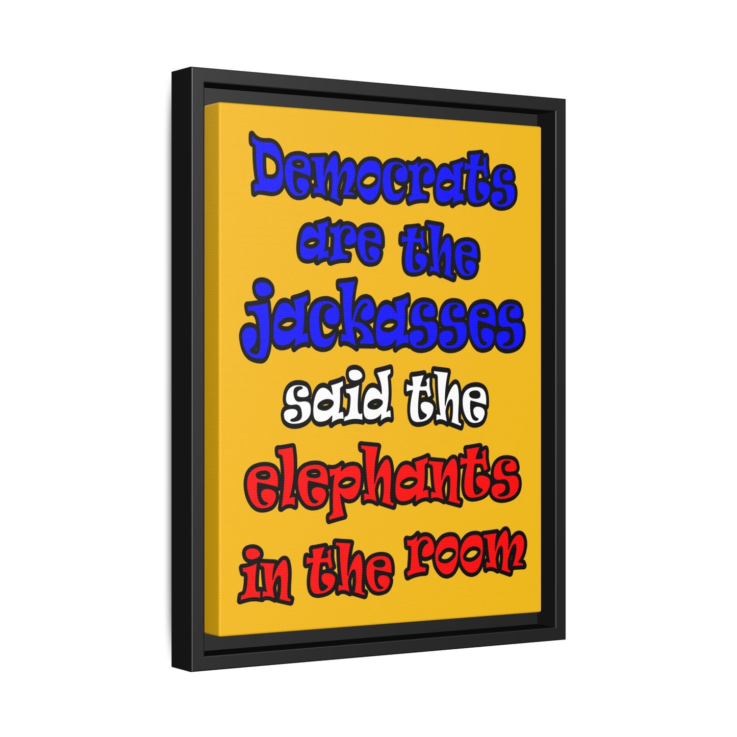 donkeys and elephants - framed canvas art (yellow)