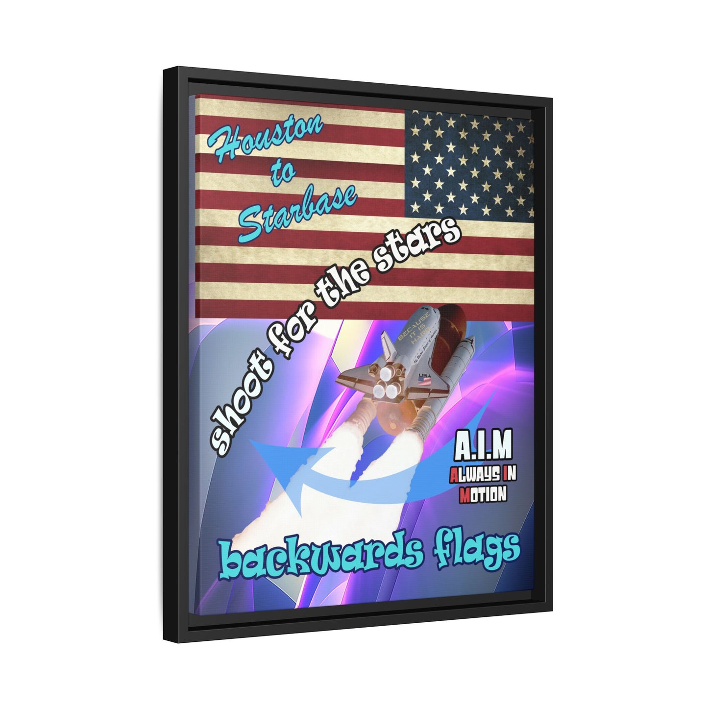 shoot for the stars - framed canvas art (grey-pink wave)
