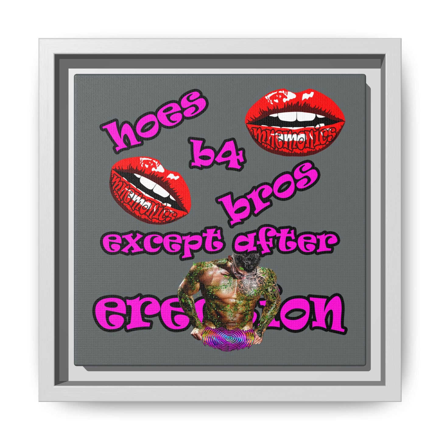 hoes b4 bros - framed canvas art (dark grey)