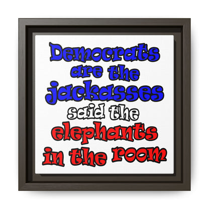 donkeys and elephants - framed canvas art (white)