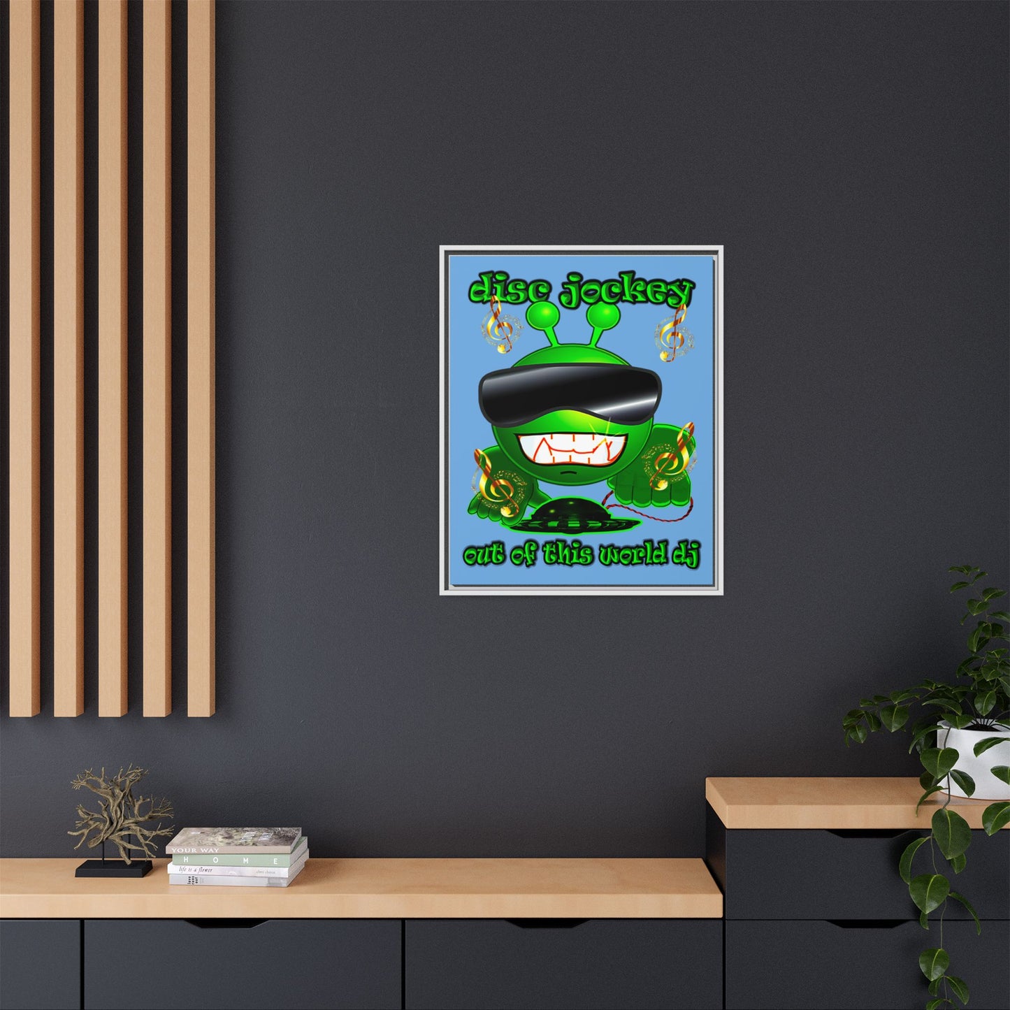 disc jockey - framed canvas art (light blue)