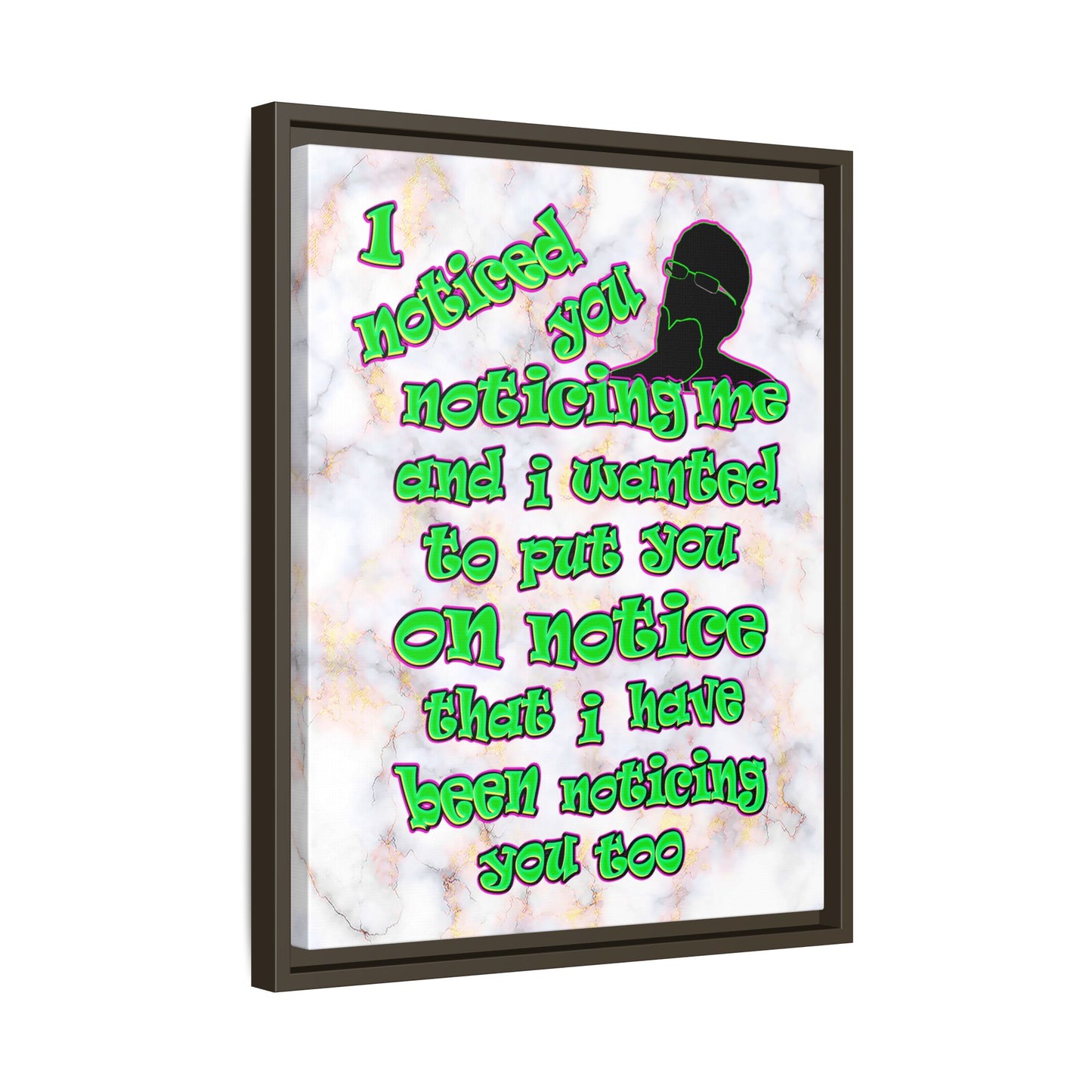 noticed you noticing - framed canvas art (white marble)