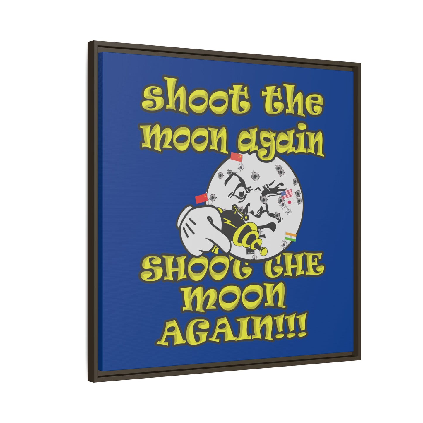 shoot the moon again - framed canvas art (dark blue)