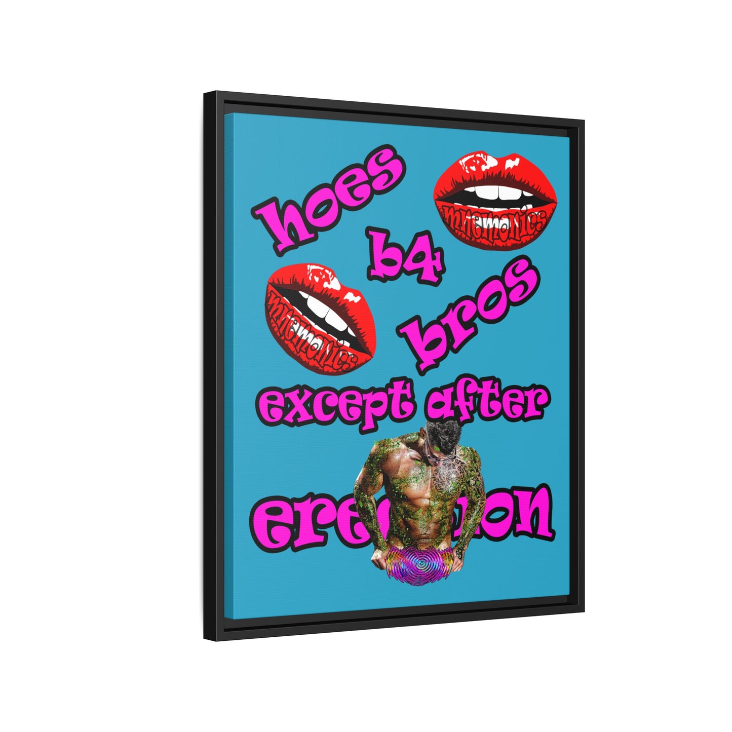 hoes b4 bros - framed canvas art (turquoise)