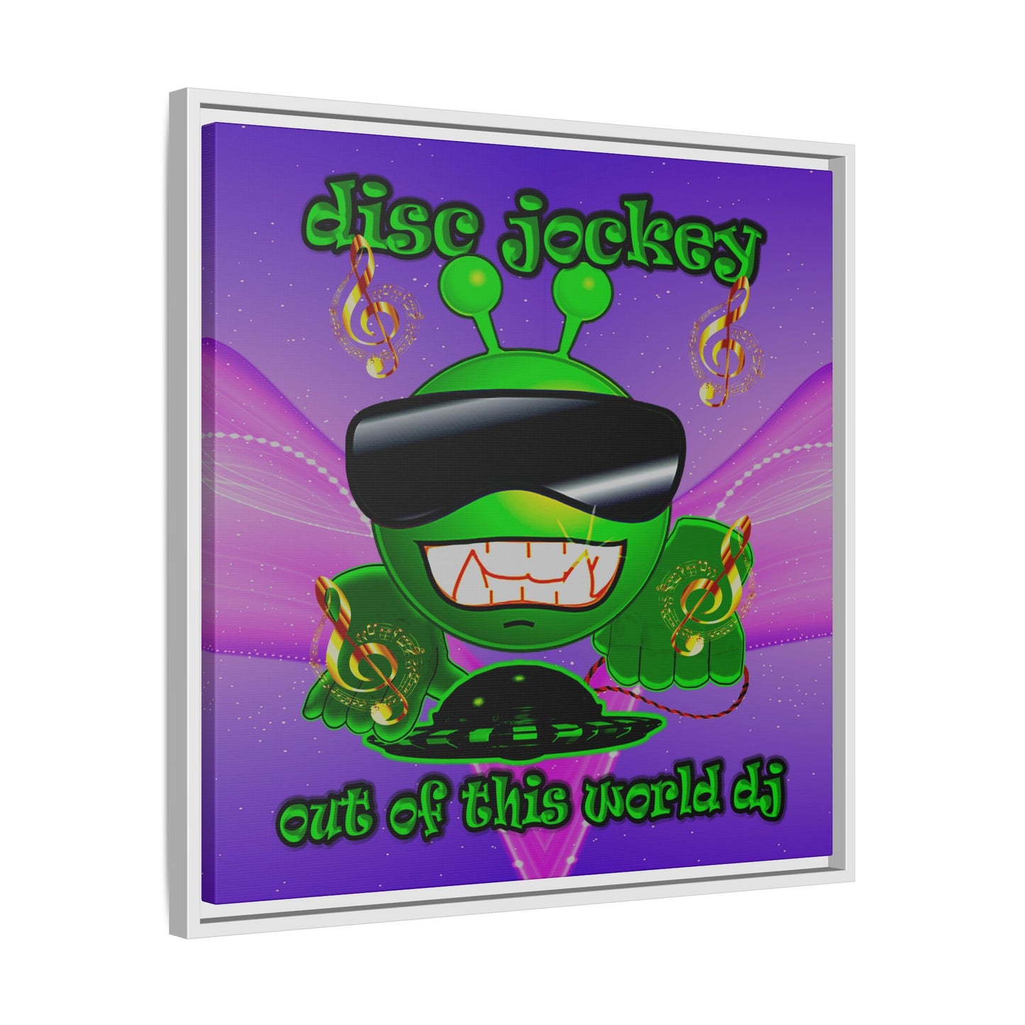 disc jockey - framed canvas art (purple-pink wave)