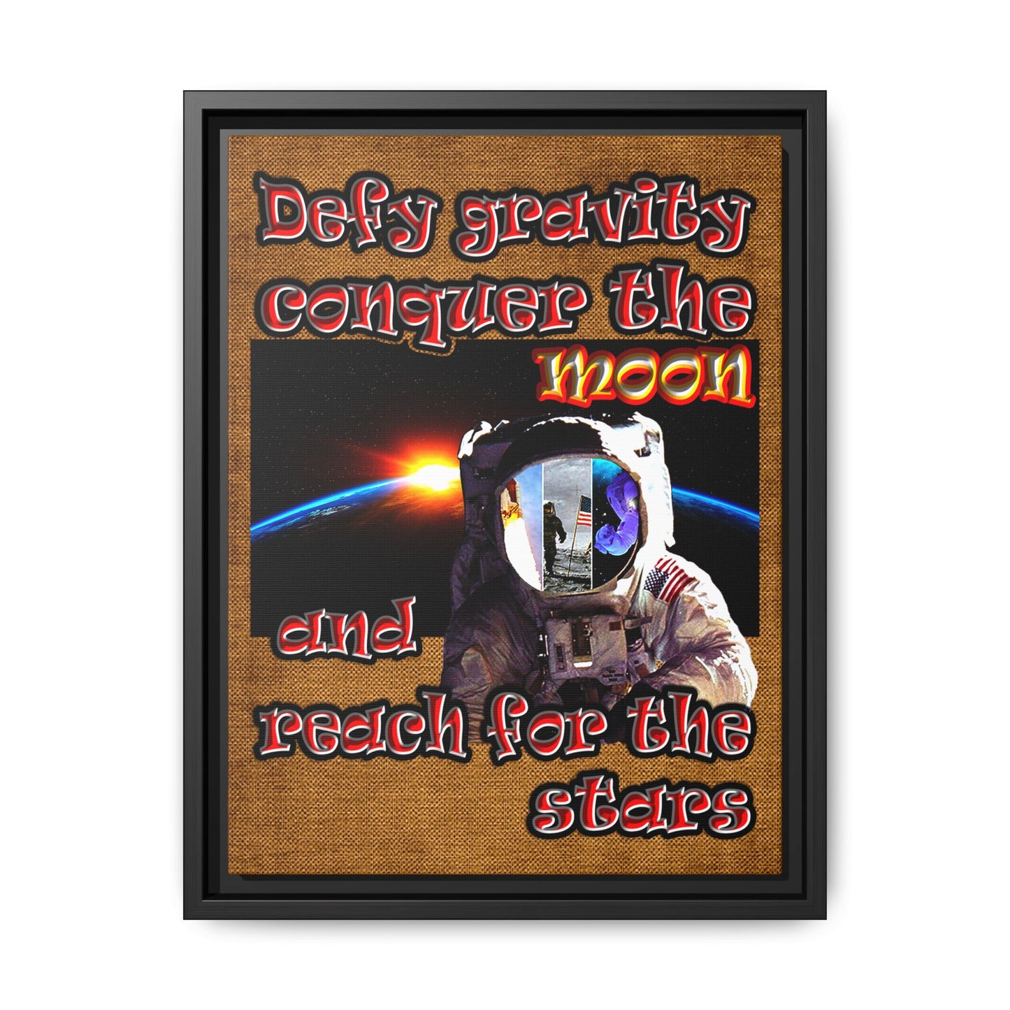 defy conquer reach - framed canvas art (brown papyrus)