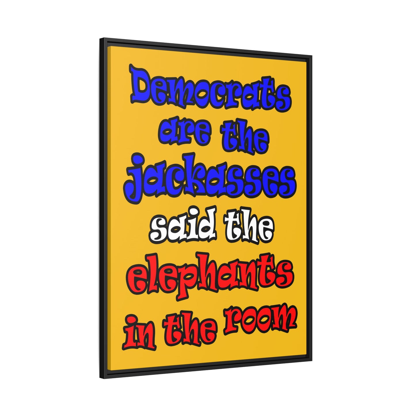 donkeys and elephants - framed canvas art (yellow)
