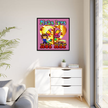 love peace - framed canvas art (light pink)