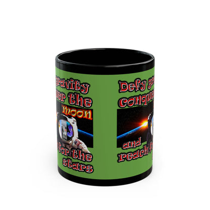 defy conquer reach - Black Mug (green)