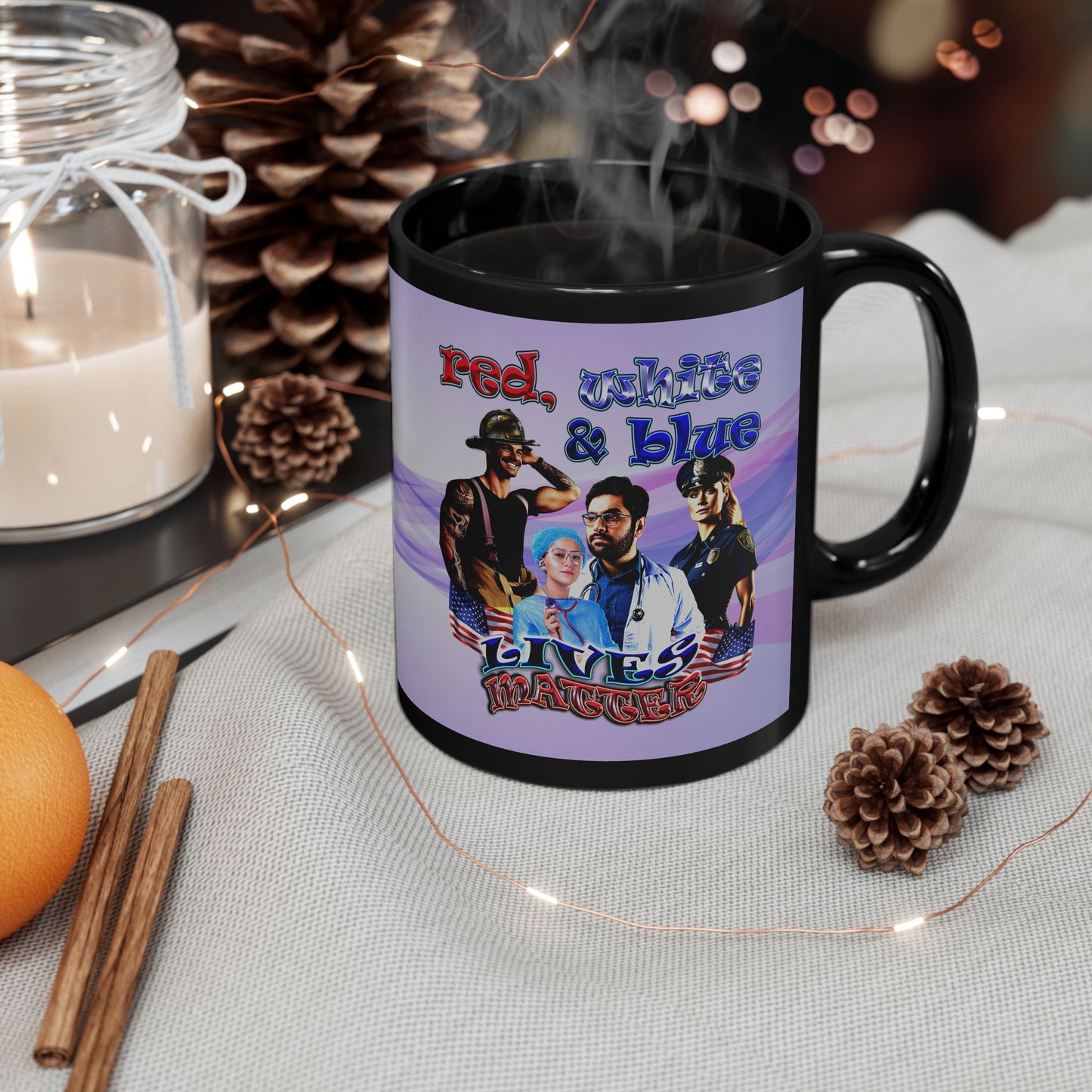 rw&b lives matter - Black Mug (light blue-pink wave)