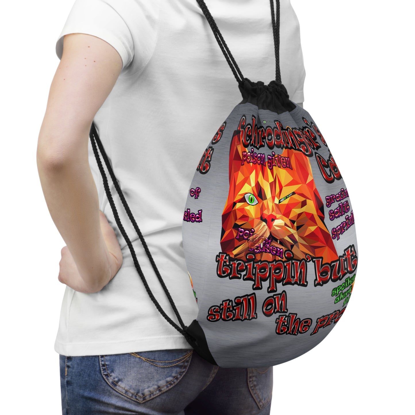 schrodinger's cat - Drawstring Bag (brushed nickel)