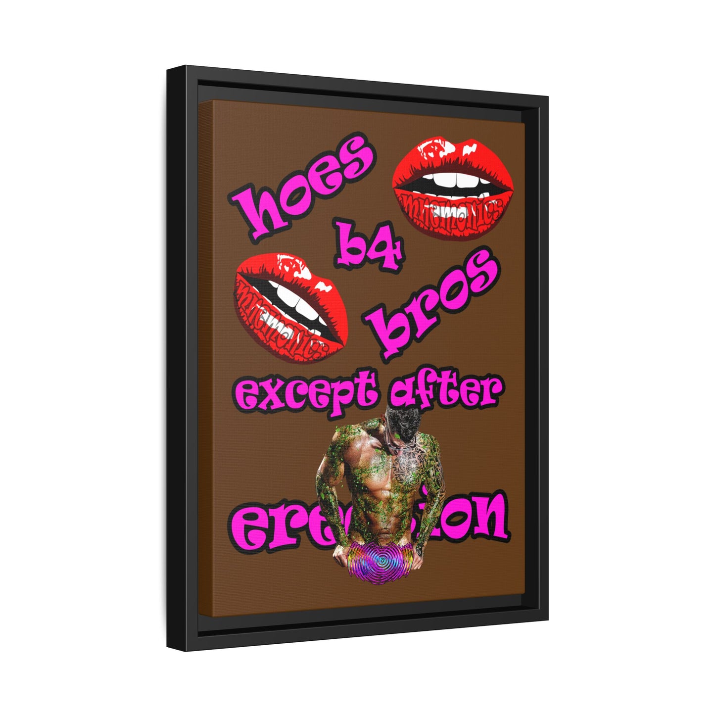 hoes b4 bros - framed canvas art (brown)