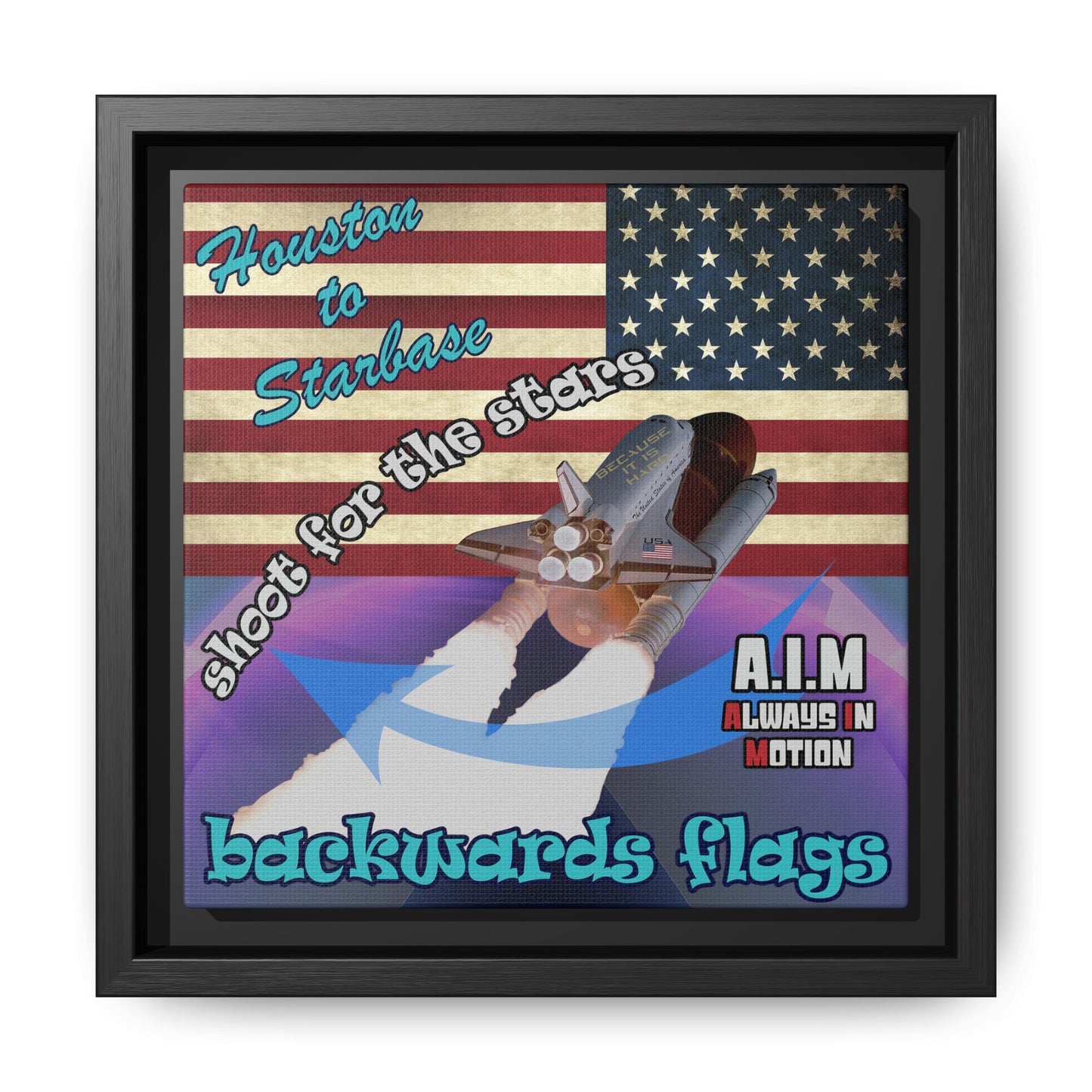 shoot for the stars - framed canvas art (grey-pink wave)