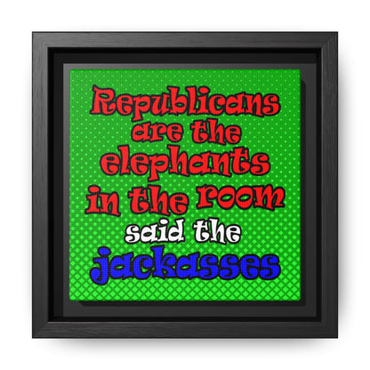 donkeys and elephants - framed canvas art (logo green)