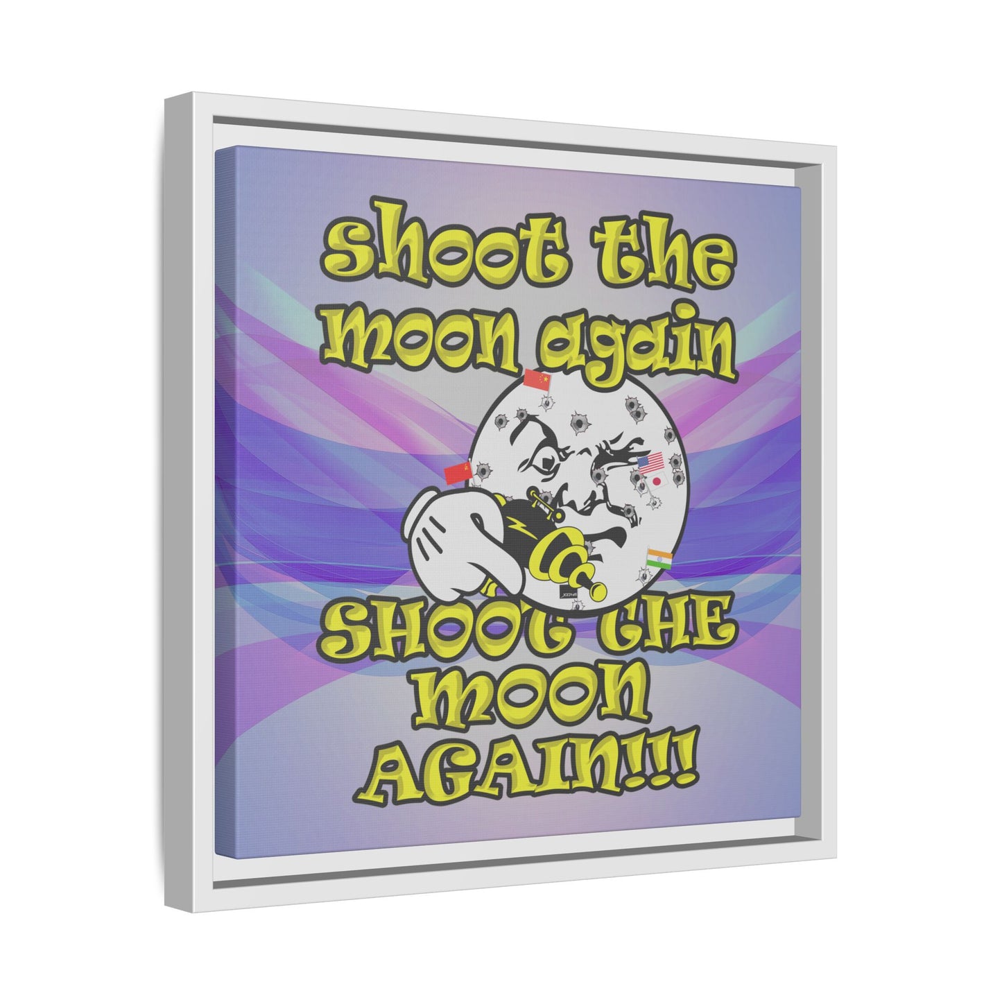 shoot the moon again - framed canvas art (light blue-pink wave)