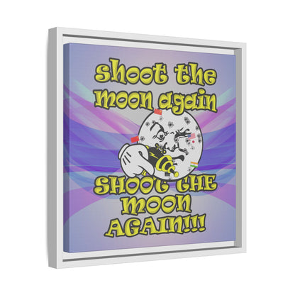 shoot the moon again - framed canvas art (light blue-pink wave)
