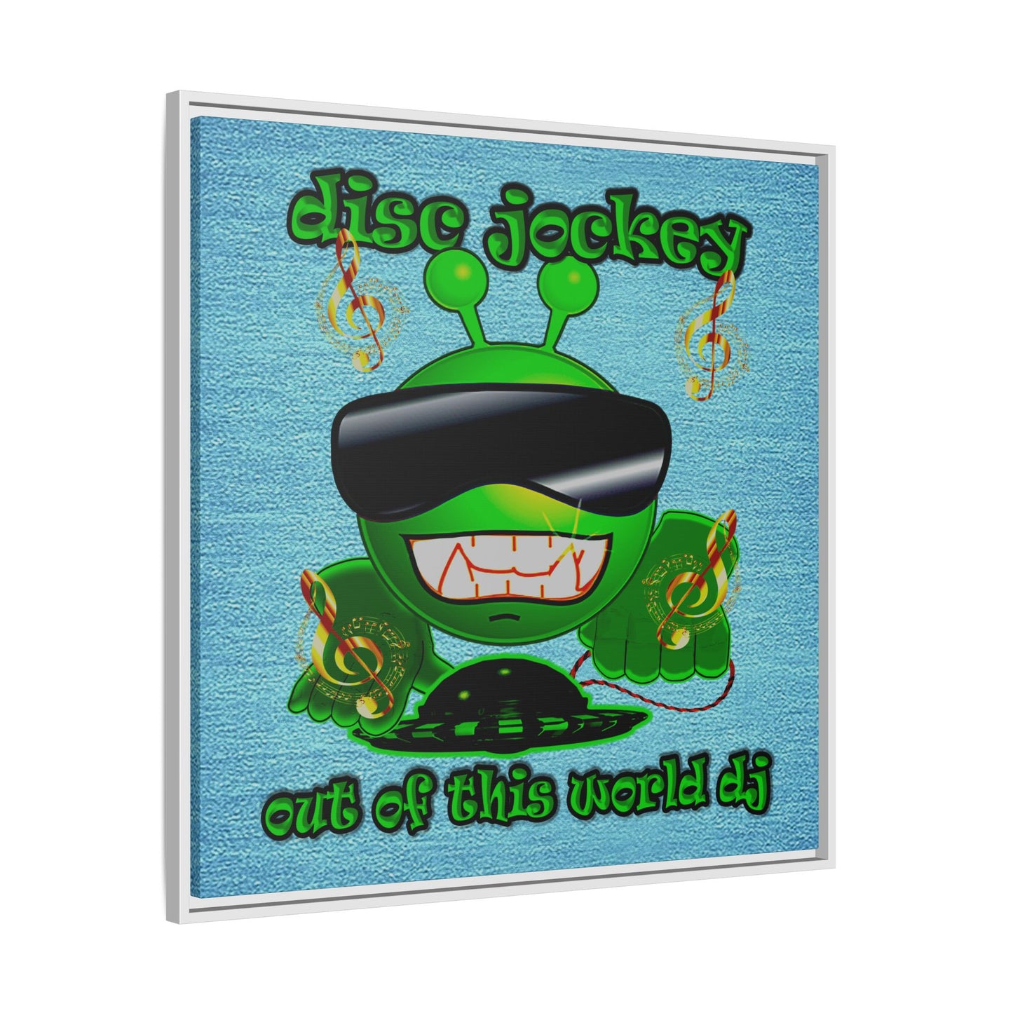 disc jockey - framed canvas art (faded blue)
