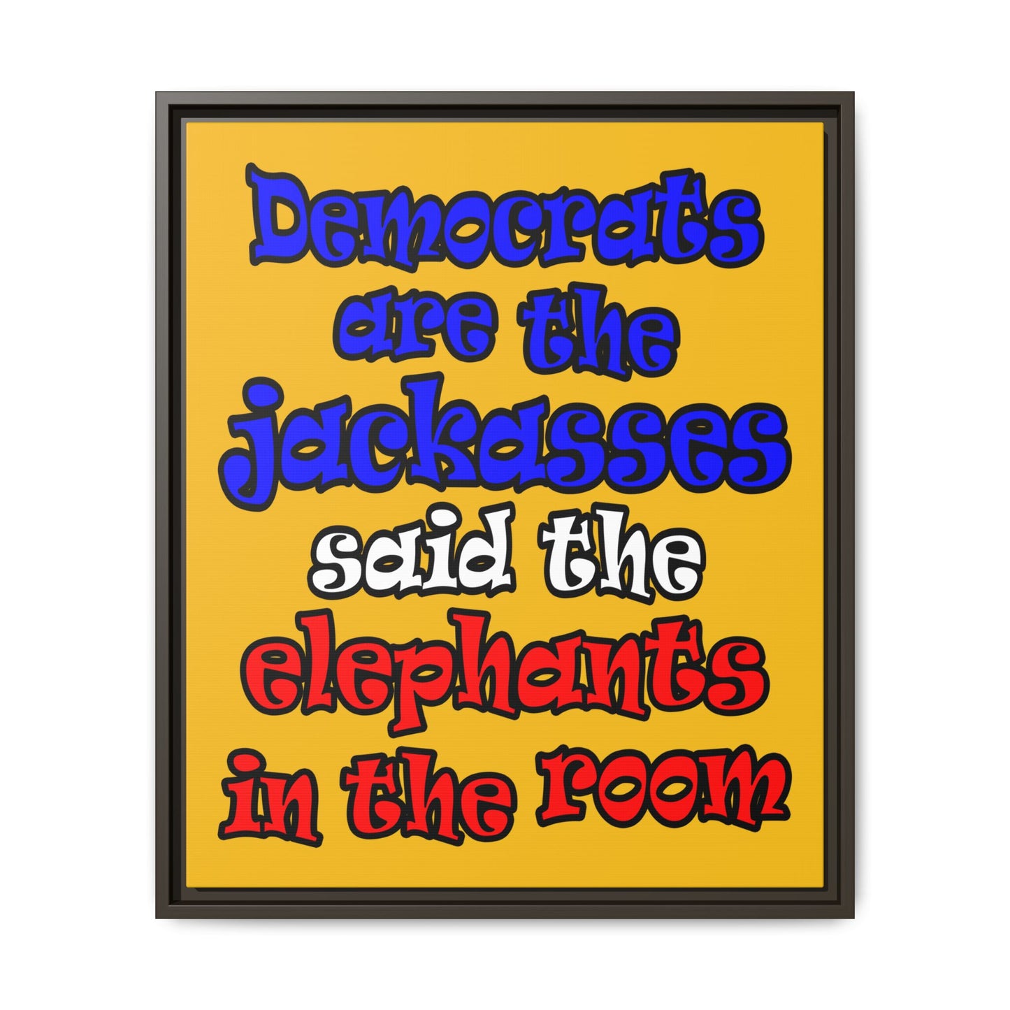 donkeys and elephants - framed canvas art (yellow)